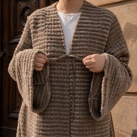 RO9126 Abaya Modeste pour Femme, Cardigan Long Ouvert sur le Devant, Texture Perlée, Manches Longues Évasées, Kimono Maxi, Tenue Décontractée Islamique de Dubaï pour Femme Musulmane
