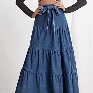 New Fashion Custom Logo Vintage <b>Skirt</b> Casual <b>Elastic</b> A-Line <b>Skirt</b> High Quality Denim <b>Skirts</b> for Women - Product Image 2