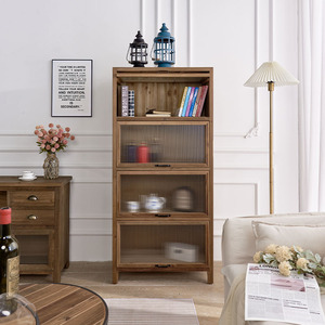 Meuble de rangement latéral en bois massif INNOVA, certifié BSCI, style antique, pour la maison, le salon, la cuisine, avec porte en verre - Product Image 1