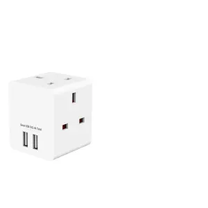 Leishen 250V/13A UK to Swiss/Italy/US/AUST/EU Travel Plug Adapter 3 Way Sockets UK Cube Power Adapter with 2 USB A Ports