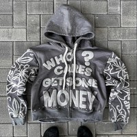 Sweat à capuche zippé pour homme de haute qualité avec impression en relief, épais et oversize, avec cordon de serrage en strass personnalisé