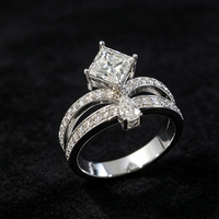 Bague de Fiançailles et de Promesse de Luxe en Argent 925 avec Moissanite GRA D Color Bling Pear Princess pour Femme, Passe le Testeur de Diamant