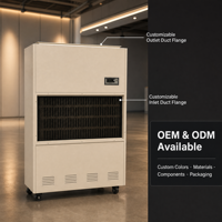Déshumidificateur industriel haute température avec contrôle WiFi par application, écran tactile, minuterie et mémoire pour serres, séchage du bois et ateliers de produits de la mer