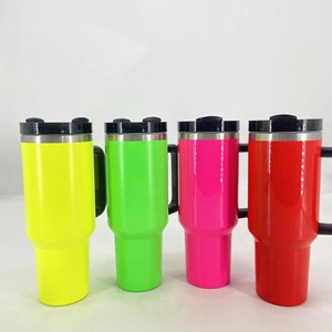 Gobelet isotherme personnalisé en acier inoxydable de 40 oz avec peinture fluorescente, pour le camping et les voyages, avec paille et poignée - Product Image 2