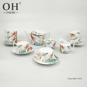 Ensemble de thé Oh Luxury Plant Prianted avec pot à thé et boîte de conserve Meilleur service à café familial et de café en Chine - Product Image 1