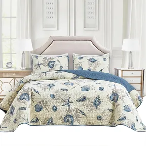 Home Textile 100% Cotton Printed Coverlets Set Garment Stone Washed Quilts Bedding Bedspreads Luxury Cotton