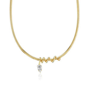 Gemnel 18K verguld spiraalvormige slang 1ct peer zirkoon hanger slangketting collier delicaat 2mm ronde visgraat boa ketting - Product Image 1