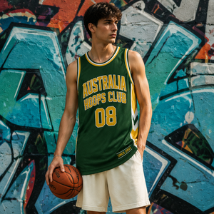 Camiseta de Baloncesto Personalizada para Fanáticos de Australia, con Nombre y Número del Equipo, Sin Mangas, Malla Impresa, 100% Poliéster, Color Personalizado, Deportiva - Product Image 1