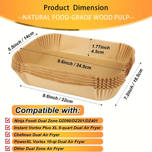 Papier sulfurisé rectangulaire personnalisé pour friteuse à air, 100 pièces, double face, résistant à l'huile, compatible alimentaire, imperméable et compatible four - Product Image 3