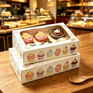 Custom Printed Cupcake Box With Clear <b>Window</b> 6 Count Muffin Bakery Packaging Paper Pastry Boxes Wholesale Small MOQ - Product Image 2