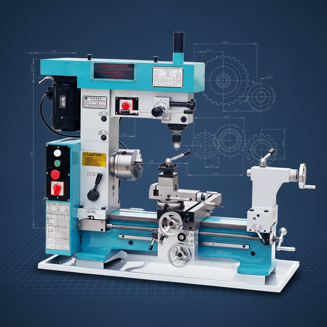 HQ500 3-in-1 Manual Small Bench Multi-Purpose Lathe Milling & Drilling Machine for Home Use Metal Working Light Duty