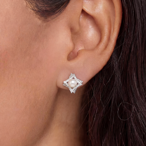 Freshwater Pearl <b>Studs</b> <b>Silver</b> Plated Copper Round Halo CZ Pavé Elegant Jewelry for Women Wedding Party Gifts - Product Image 4
