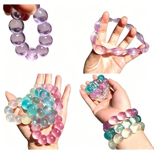 6cm Colorful Gold Glitter Crystal <b>Bead</b> Bracelet Jelly TPR Squishy Toy Soft Wristband Stress Relief Fidget Decompression Vent Toy - Product Image 1