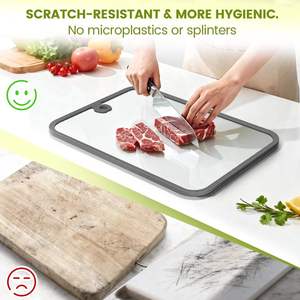 Planche à découper en verre trempé avec trou de suspension rond, bord en silicone antidérapant, antibactérienne, pour la cuisine - Product Image 3