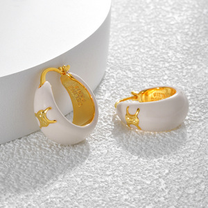 Pendientes de Aro de Estilo Francés de Alta Gama, Chapados en Oro de 22K, con Esmalte Negro, Pendientes de Aro Circulares con Efecto de Goteo de Aceite Vintage para Niñas, Regalos para Fiestas - Product Image 5