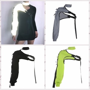Neon Green One Shoulder Off Halter Top Harajuku t-shirt riflettente <span class=keywords><strong>nera</strong></span> donna Hip Hop Street Wear Tee Shirt Femme - Product Image 3