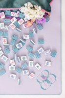 En stock : Ensemble de Mahjong américain de luxe en acrylique bleu sarcelle, tuiles translucides à motif papillon, Fan Winds, cadeau professionnel de boutique