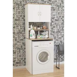 Modern 4-Shelf White Wood Bathroom Cabinet Washing Machine <b>Storage</b> Organizer <b>Laundry</b> <b>Unit</b> - Product Image 4