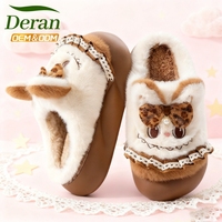 DERAN OEM hiver moelleux coton chaussures pantoufle personnalisée pantoufles floues Animal en peluche labubu peluche maison diapositives intérieur chaud femmes chaussures