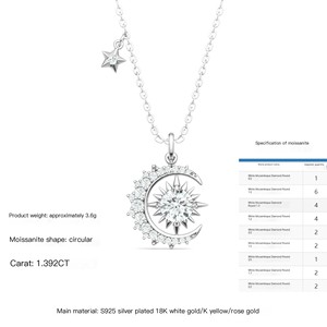 <span class=keywords><strong>Collana</strong></span> di Gran Successo <span class=keywords><strong>con</strong></span> Ciondolo in Argento Sterling S925, Stelle e Luna <span class=keywords><strong>con</strong></span> Moissanite VVS e Catena a Croce, Gioielli di Moda - Product Image 3