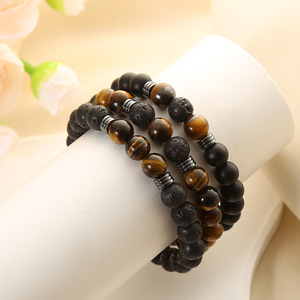 8MM di agata nera occhio di tigre pietra vulcanica con perline bracciale all'ingrosso <span class=keywords><strong>classici</strong></span> braccialetti di perline elasticizzati fatti a mano - Product Image 1