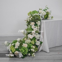 DKB - Guirnalda de Flores Larga para Boda en Verde, Blanco y Marrón, para Decoración de Pasillos de Boda