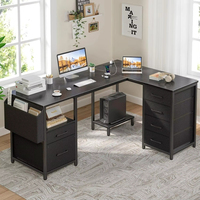 Bureau ergonomique en forme de L pour ordinateur portable avec espace pour imprimante Grande table de bureau d'angle avec tiroirs et étagère