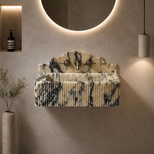 <span class=keywords><strong>Lavabo</strong></span> de Mármol Sólido Calacatta Viola Colgante de Pared con Salpicadero, <span class=keywords><strong>Lavabo</strong></span> Flotante para Decoración de Baños Modernos en Hogares, Villas y Hoteles - Product Image 3