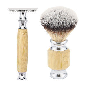 Kit de rasage d'hôtel durable écologique de luxe avec rasoir en acier inoxydable pour le visage en bambou - Product Image 1