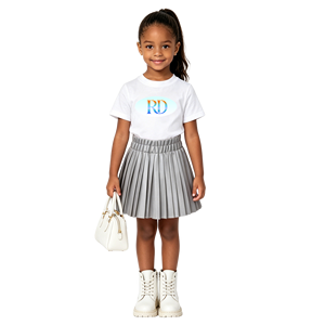 Ensemble de 2 pièces pour filles avec logo personnalisé, t-shirt à manches courtes en coton, <span class=keywords><strong>jupe</strong></span> plissée en <span class=keywords><strong>simili</strong></span> <span class=keywords><strong>cuir</strong></span>, tenue décontractée pour tous les jours et les fêtes, vêtements pour filles - Product Image 4