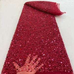 2021 Fashionable Handmade Beaded Embroidered Sequin <strong>Fabric</strong> <strong>Soft</strong> <strong>Lace</strong> <strong>Fabric</strong> Multi-color Optional - Product Image 4