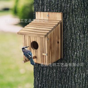 Caja de Madera para Nido de Pájaros 15x15x21.8cm Acabado Natural para Montar en Árbol para Aves Silvestres - Product Image 1