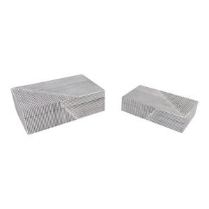 Scatole portaoggetti decorative rettangolari con bordi scanalati, moderne scatole portaoggetti in poliresina effetto legno con coperchi per decorazioni per la casa - Product Image 4