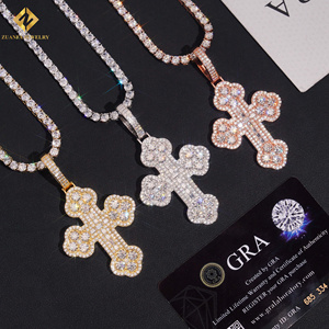 จี้กางเขนประดับเพชรโมอิสซาไนต์เคลือบทอง 18K จาก ZHANFA JEWELRY พร้อมตัวเรือนแบบฝังเพชร GRA Certified เหมาะสำหรับทั้งชายและหญิง เครื่องประดับหรูหราสไตล์ศาสนา - Product Image 4