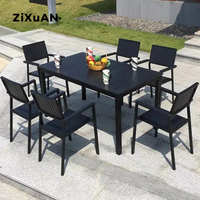 6 + 1 bonne qualité Bali Look extérieur meubles d'extérieur salle à manger 9 pièces en plastique bois empilé tables et chaises ensembles de jardin
