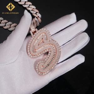 Joyería Hip Hop Personalizada, Colgante Sólido con Incrustaciones de Diamantes de Imitación para Cadena Cubana, Plata 925, Colgante con Inicial de Letra - Product Image 4