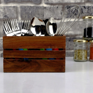 Handmade Wooden Cutlery Holder Kitchen Utensil Organizer for Dining <b>Table</b> - Product Image 1