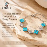 Bracelet en cuivre doré avec trèfle et cristal turquoise, style bohème artistique, pour femme, bijoux de mode bohème