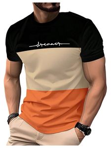 T-Shirt Slim Fit a Maniche Corte da Uomo, Stampa Dreamer a Blocchi di Colore Nero Bianco Rosso, Casual con Collo Tondo - Product Image 4