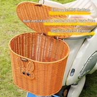 Panier arrière minimaliste en rotin PP pour trottinettes électriques avec couvercle, anti-poussière, avec barre en acier renforcée, rangement pour siège arrière