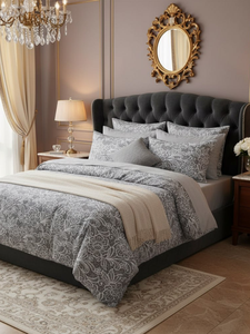 Luxury Gray Floral Bedding Set Cotton Woven <b>Bed</b> Linen Soft <b>Comfortable</b> Duvet Cover Set - Product Image 2