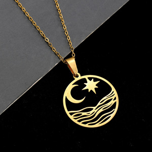 Nuova Collana con Ciondolo a Stella e Luna in Acciaio Inossidabile per Donna e Uomo, Girocollo a Catena per Clavicola, Gioielli all'Ingrosso - Product Image 1