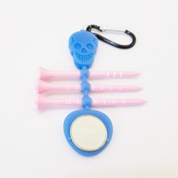 Ensemble de tees de golf en silicone bleu crâne 3 pièces rose - Outil de réparation de divot et mousqueton - Kit d'accessoires de golf