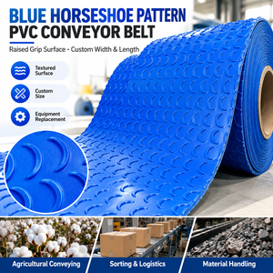 Bande transporteuse en PVC à motif fer à cheval bleu, largeur personnalisée, antidérapante, pour le transport agricole et la manutention des matériaux - Product Image 1