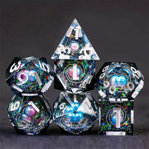 Tầm nhìn tối màu xanh đen lõi chất lỏng <span class=keywords><strong>DND</strong></span> xúc xắc Bộ 7PC di chuyển mắt handmade - Product Image 2