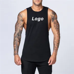 Canottiere da allenamento in cotone con Logo personalizzato senza maniche canottiere traspirante ad asciugatura rapida da <span class=keywords><strong>uomo</strong></span> - Product Image 1