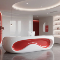 Bureau de réception commercial incurvé extensible en PETG noir et blanc, design moderne pour les bureaux, les halls d'accueil, les hôtels et les centres commerciaux