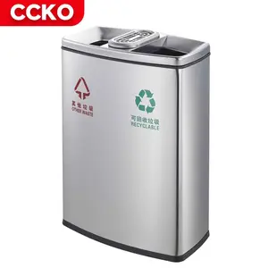 Hotel 45L 60L 2 Compartment Stainless Steel Garbage Bin Waste Bins Outdoor Trash Bins Kitchen Sorting Trash Can For Recycling
