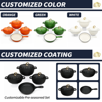 Ensemble de casseroles et poêles en fonte émaillée personnalisées en forme de citrouille, batterie de cuisine en fonte hollandaise pour tous types de cuisinières, usine OEM, marmite de cuisson antiadhésive en stock