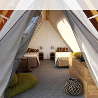 Nouvelle conception de tente de safari triangulaire à double couche pour toutes les saisons, en toile imperméable, pour le camping en plein air et les événements de restauration